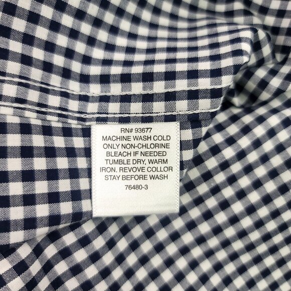 Claiborne Classic Fit Mens Stretch Navy Gingham Button-Down Shirt XXL - Picture 6 of 11